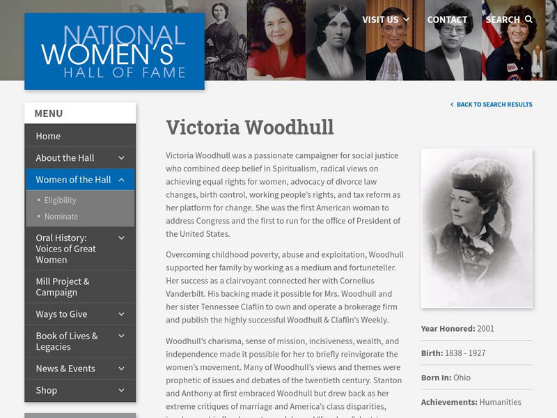 National Women's Hall of Fame: Victoria Woodhull Handout National Women's Hall of Fame: Victoria Woodhull Handout