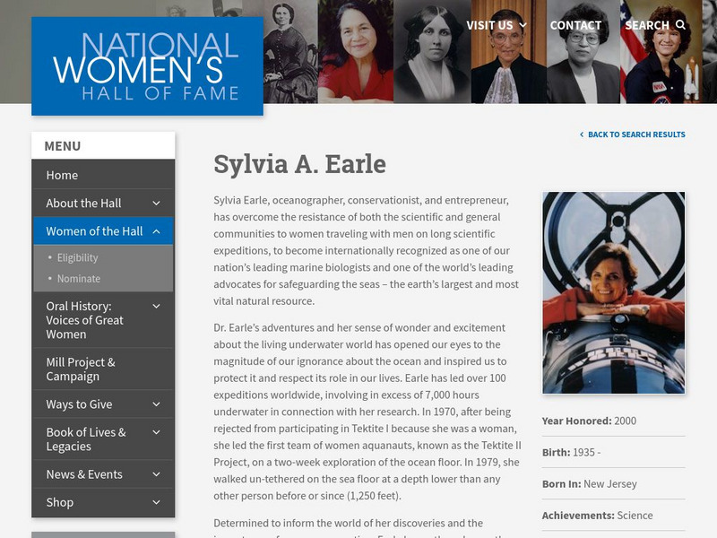 National Women's Hall of Fame: Sylvia Earle Website National Women's Hall of Fame: Sylvia Earle Website