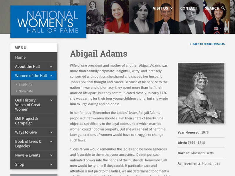National Women's Hall of Fame: Abigail Adams Website National Women's Hall of Fame: Abigail Adams Website