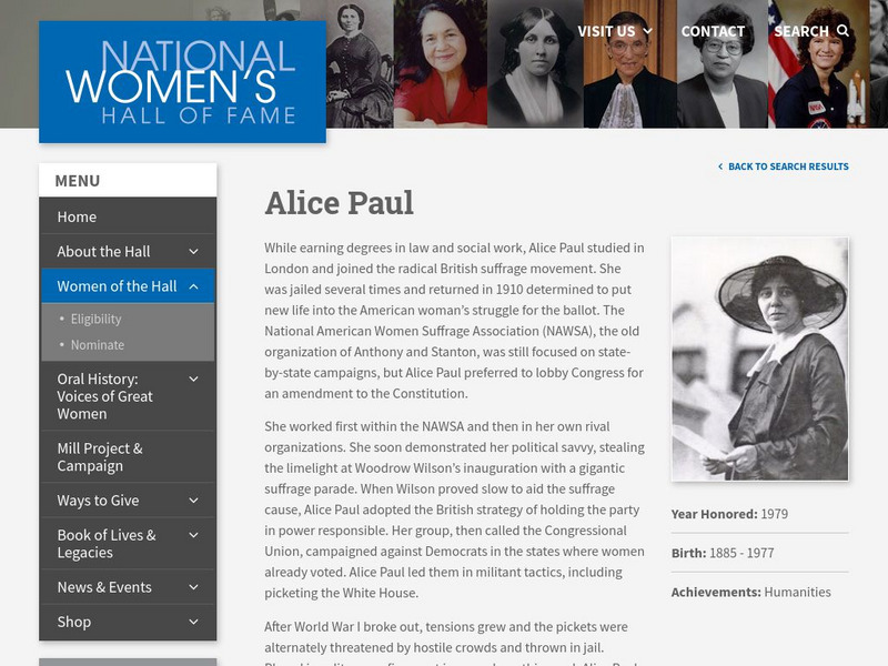 National Women's Hall of Fame: Alice Paul Handout National Women's Hall of Fame: Alice Paul Handout