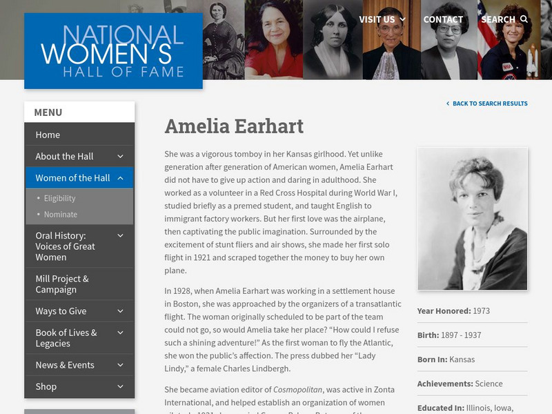 National Women's Hall of Fame: Amelia Earhart Handout National Women's Hall of Fame: Amelia Earhart Handout