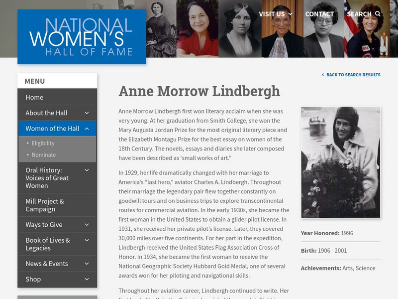 National Women's Hall of Fame: Anne Morrow Lindbergh Activity National Women's Hall of Fame: Anne Morrow Lindbergh Activity