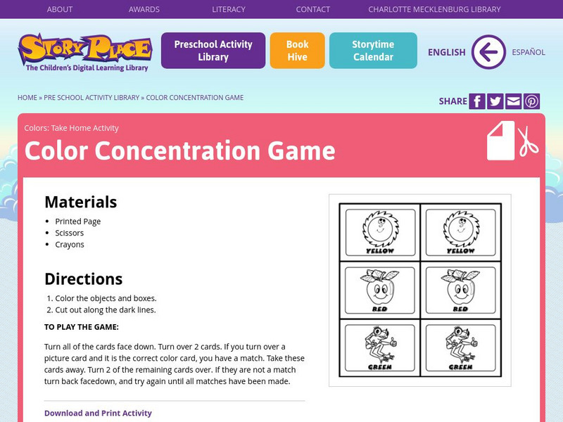 Story Place: Color Concentration Game Activity Story Place: Color Concentration Game Activity