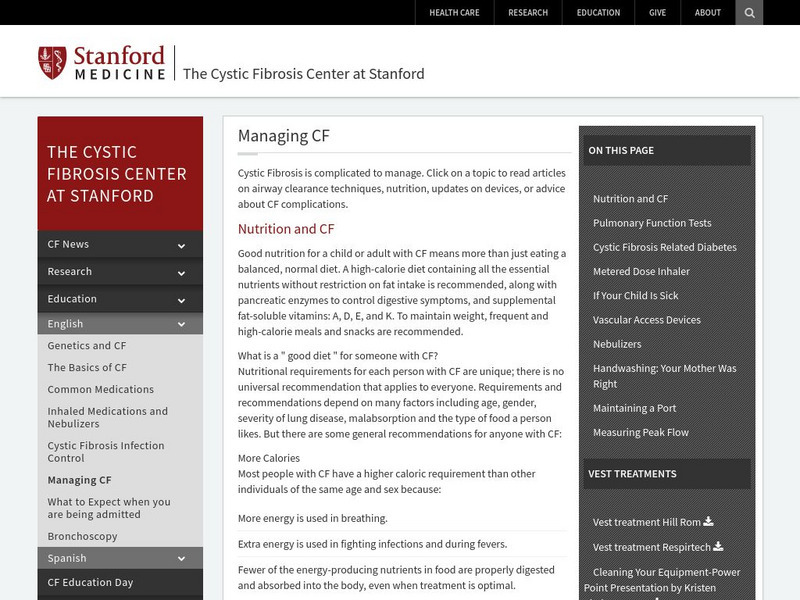 The Cystic Fibrosis Center at Stanford: Managing Cystic Fibrosis Handout