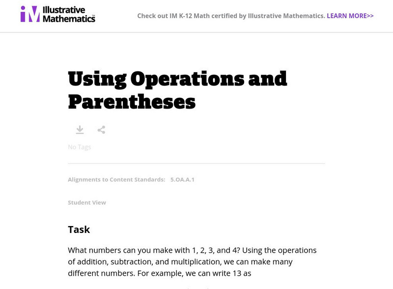 Illustrative Mathematics: Using Operations and Parentheses Lesson Plan Illustrative Mathematics: Using Operations and Parentheses Lesson Plan