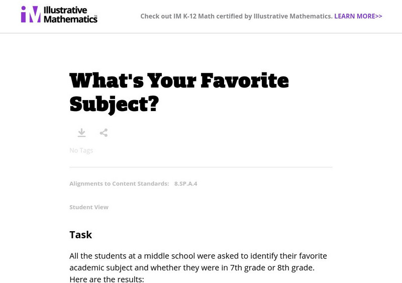 Illustrative Mathematics: What's Your Favorite Subject Lesson Plan Illustrative Mathematics: What's Your Favorite Subject Lesson Plan