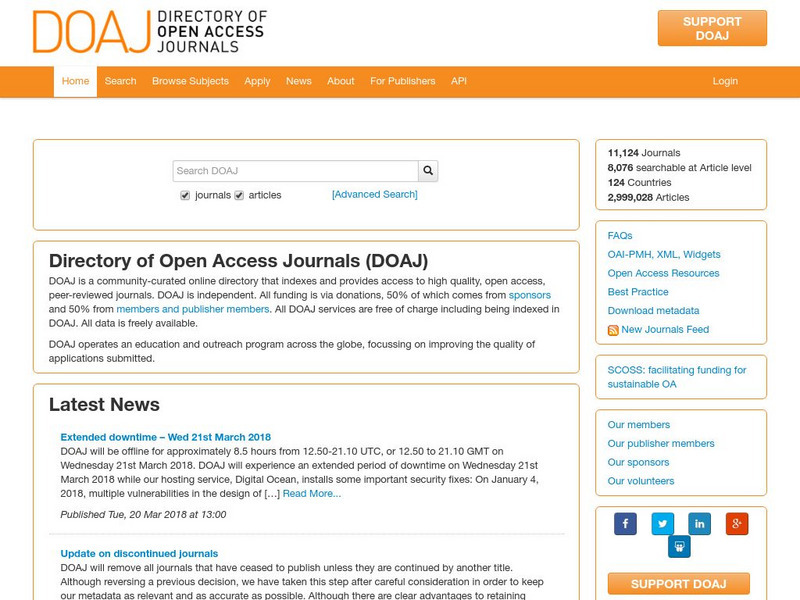 Lund University Libraries: Directory of Open Access Journals Website