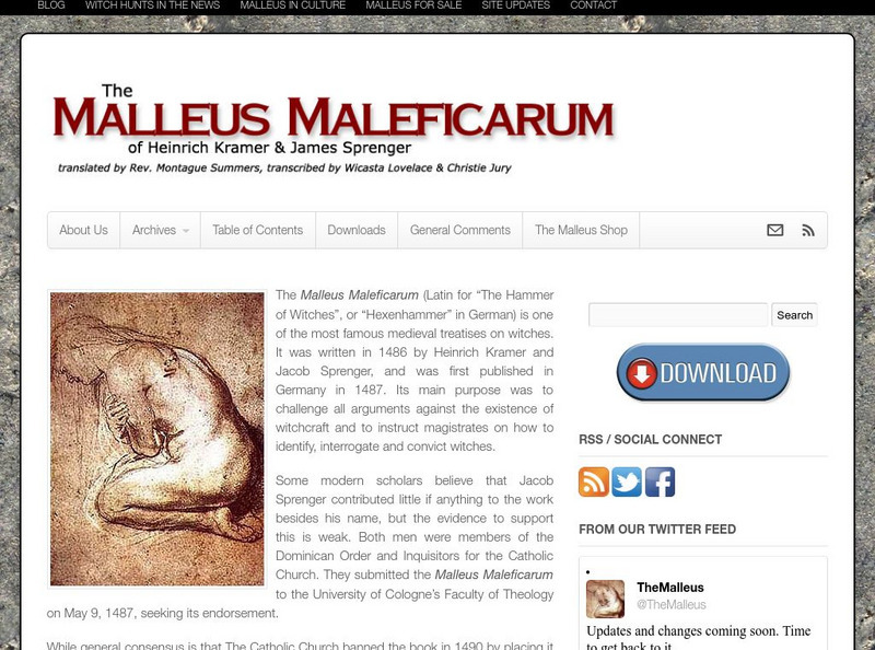 The Malleus Maleficarum of Heinrich Kramer and James Sprenger Website The Malleus Maleficarum of Heinrich Kramer and James Sprenger Website