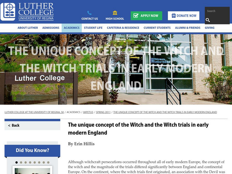 The Unique Concept of the Witch and the Witch Trials in Early Modern England Article The Unique Concept of the Witch and the Witch Trials in Early Modern England Article