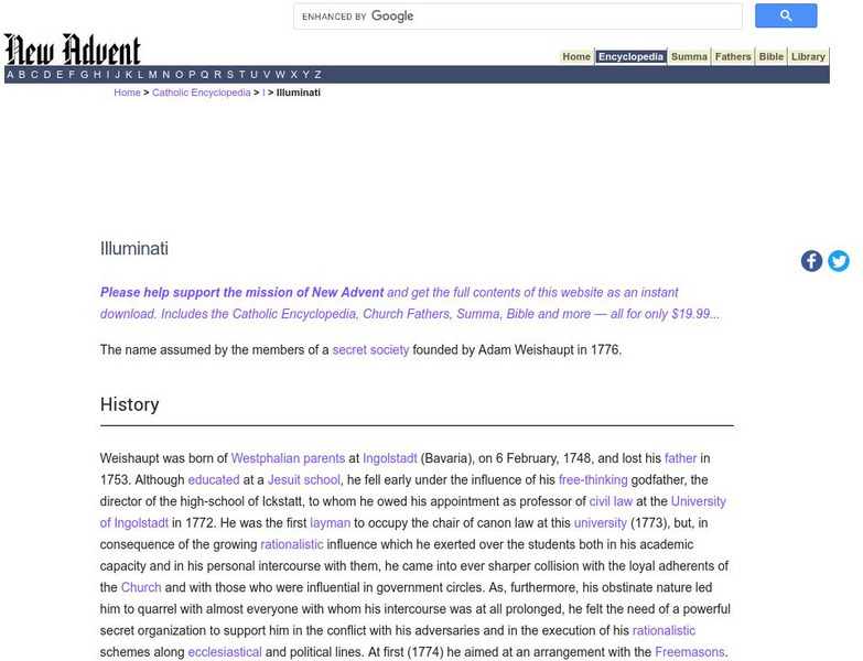 Catholic Encyclopedia: Illuminati Handout Catholic Encyclopedia: Illuminati Handout