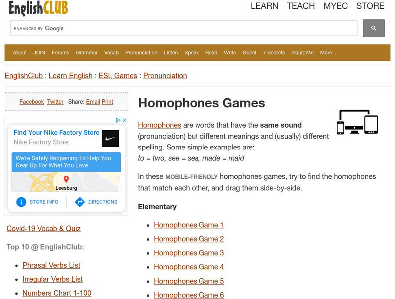 English Club: Esl Games: Matching Homophones Interactive English Club: Esl Games: Matching Homophones Interactive