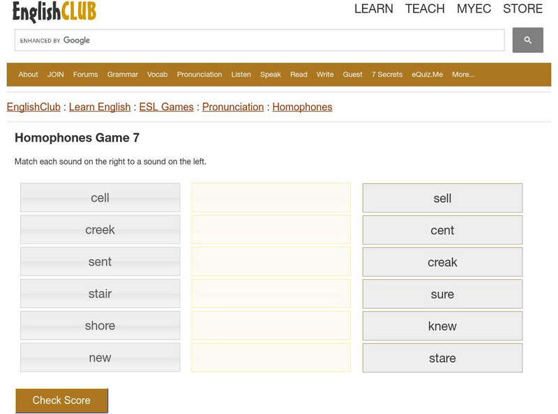 English Club: Esl Games: Matching Homophones: Game 7 Interactive English Club: Esl Games: Matching Homophones: Game 7 Interactive
