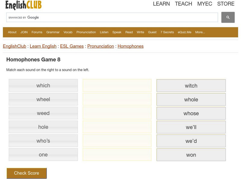 English Club: Esl Games: Matching Homophones: Game 8 Interactive English Club: Esl Games: Matching Homophones: Game 8 Interactive