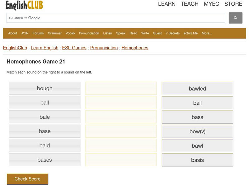 English Club: Esl Games: Matching Homophones: Game 21 Interactive English Club: Esl Games: Matching Homophones: Game 21 Interactive