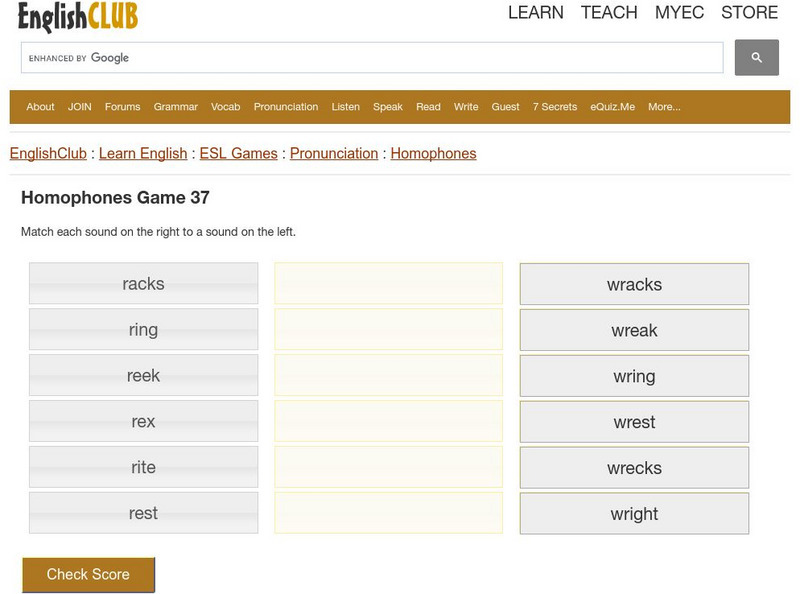 English Club: Esl Games: Matching Homophones: Game 37 Interactive English Club: Esl Games: Matching Homophones: Game 37 Interactive