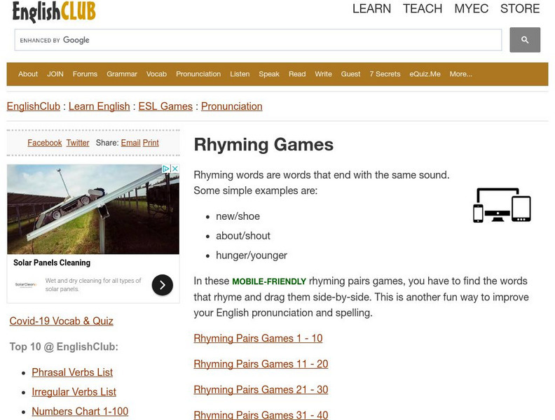 English Club: Esl Games: Rhyming Pairs Interactive English Club: Esl Games: Rhyming Pairs Interactive