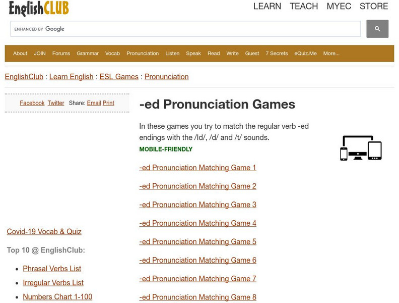 English Club: Esl Games: Ed Pronunciation Games Interactive English Club: Esl Games: Ed Pronunciation Games Interactive