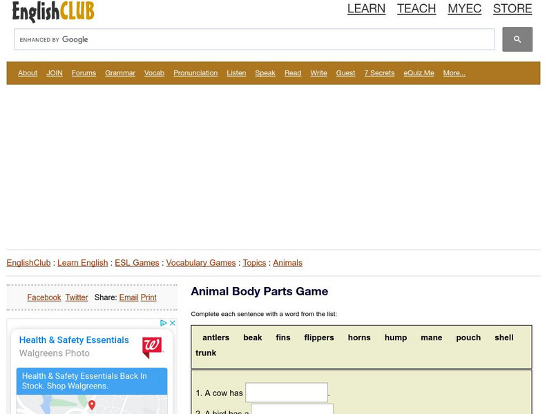 English Club: Vocabulary: Cloze Games: Animals Cloze 3 Interactive English Club: Vocabulary: Cloze Games: Animals Cloze 3 Interactive