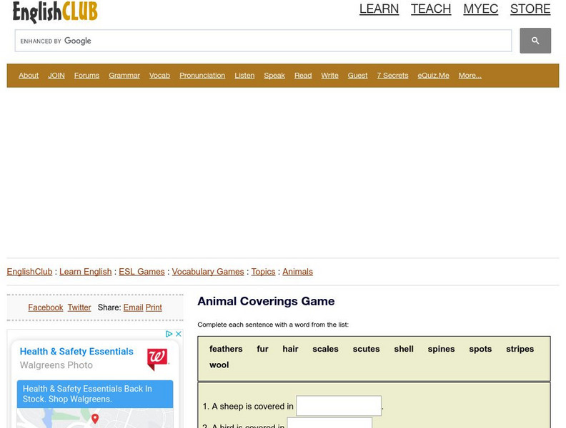 English Club: Vocabulary: Cloze Games: Animals Cloze 4 Interactive English Club: Vocabulary: Cloze Games: Animals Cloze 4 Interactive