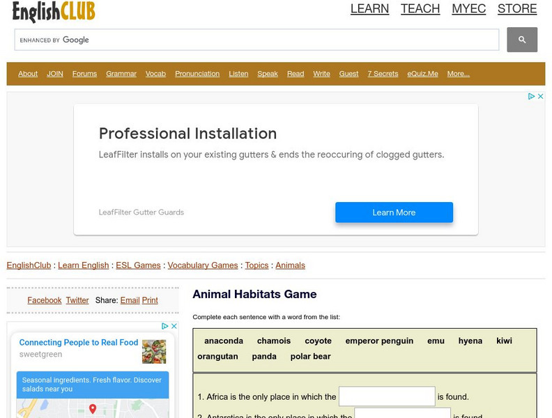 English Club: Vocabulary: Cloze Games: Animals Cloze 8 Interactive English Club: Vocabulary: Cloze Games: Animals Cloze 8 Interactive