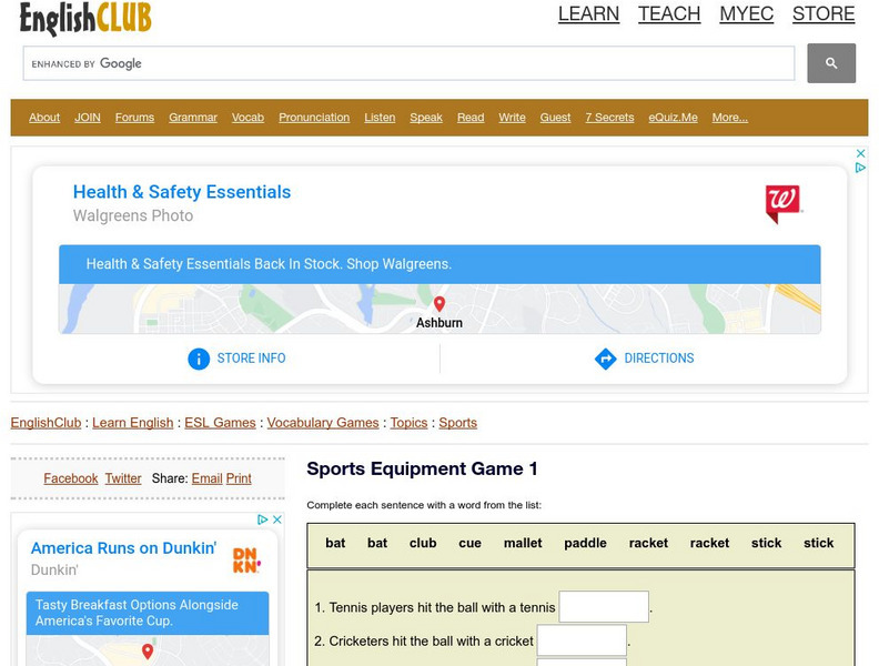 English Club: Vocabulary: Cloze Games: Sports Cloze 1 Interactive English Club: Vocabulary: Cloze Games: Sports Cloze 1 Interactive
