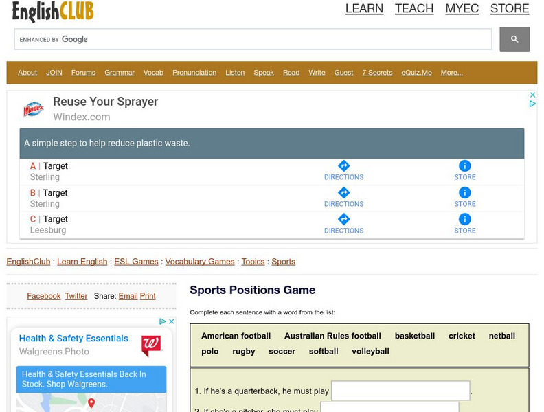 English Club: Vocabulary: Cloze Games: Sports Cloze 4 Interactive English Club: Vocabulary: Cloze Games: Sports Cloze 4 Interactive