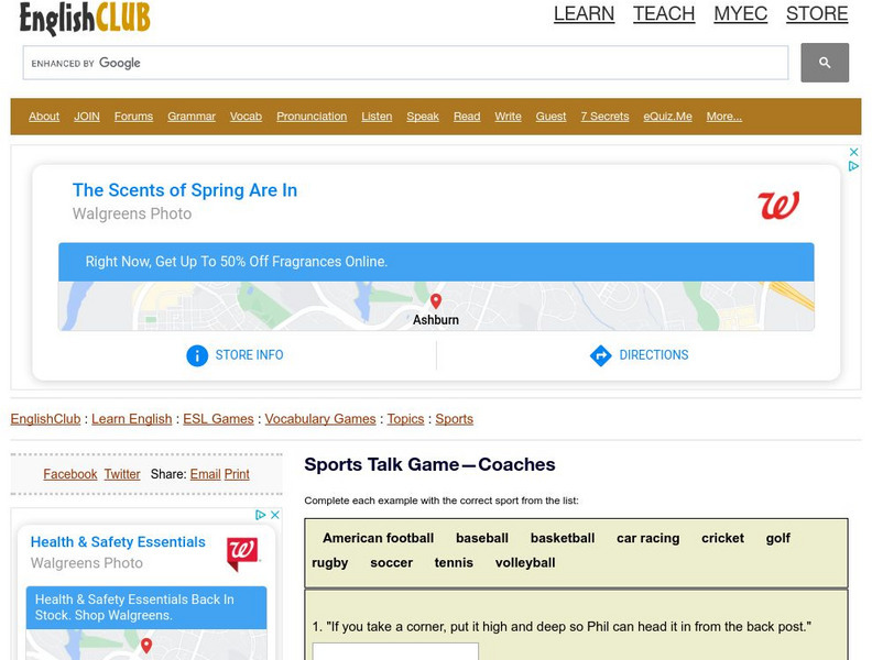 English Club: Vocabulary: Cloze Games: Sports Cloze 10 Interactive English Club: Vocabulary: Cloze Games: Sports Cloze 10 Interactive