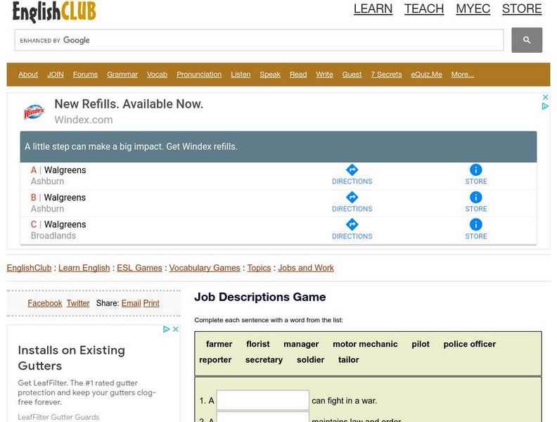 English Club: Vocabulary: Cloze Games: Jobs 2 Interactive English Club: Vocabulary: Cloze Games: Jobs 2 Interactive