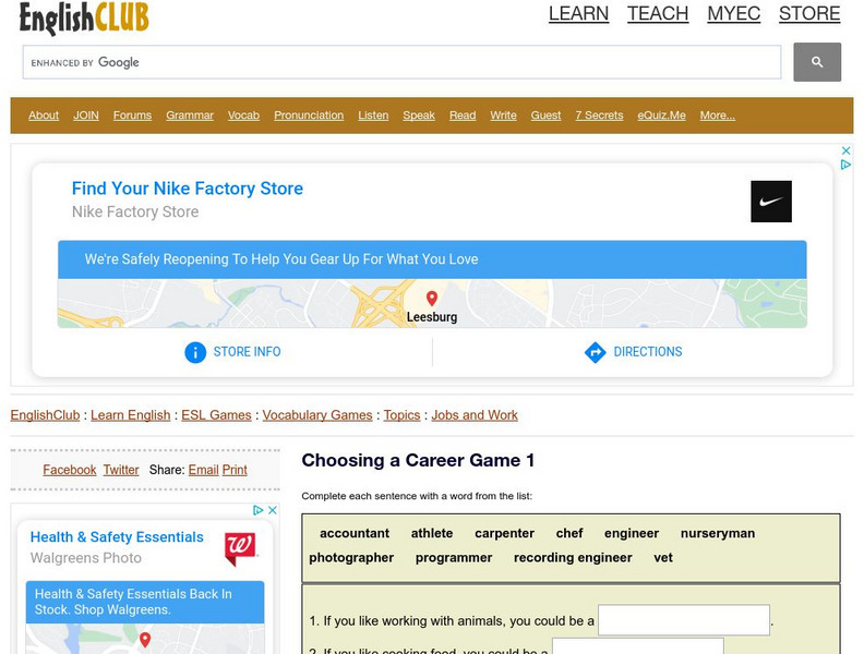 English Club: Vocabulary: Cloze Games: Jobs 3 Interactive English Club: Vocabulary: Cloze Games: Jobs 3 Interactive