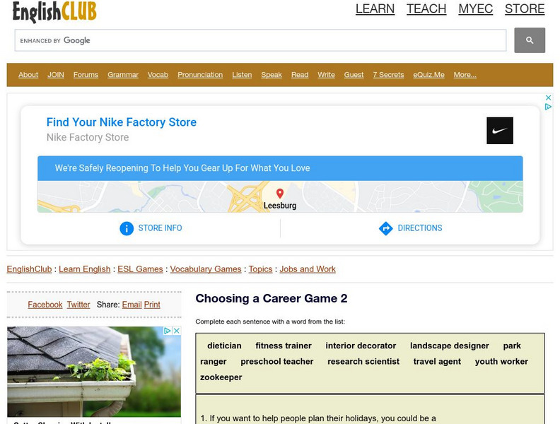 English Club: Vocabulary: Cloze Games: Jobs 4 Interactive English Club: Vocabulary: Cloze Games: Jobs 4 Interactive