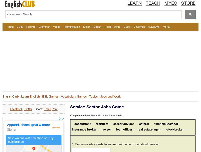 English Club: Vocabulary: Cloze Games: Jobs 5 Interactive English Club: Vocabulary: Cloze Games: Jobs 5 Interactive