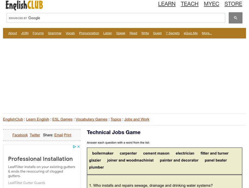 English Club: Vocabulary: Cloze Games: Jobs 7 Interactive English Club: Vocabulary: Cloze Games: Jobs 7 Interactive