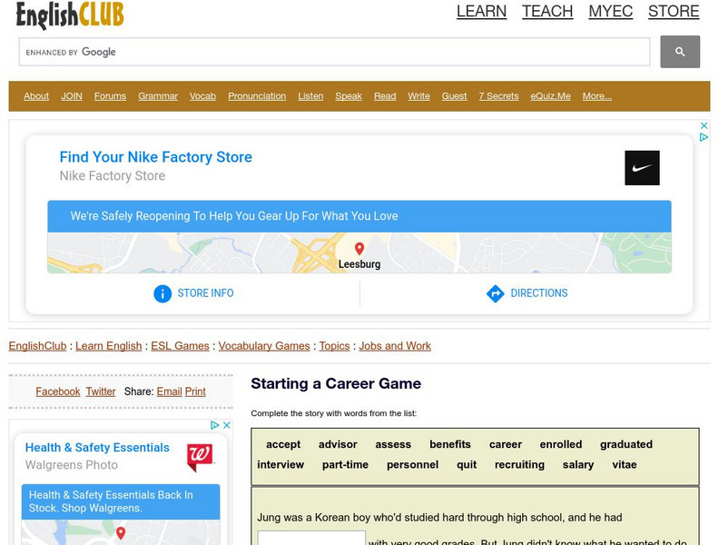 English Club: Vocabulary: Cloze Games: Jobs 10 Interactive English Club: Vocabulary: Cloze Games: Jobs 10 Interactive