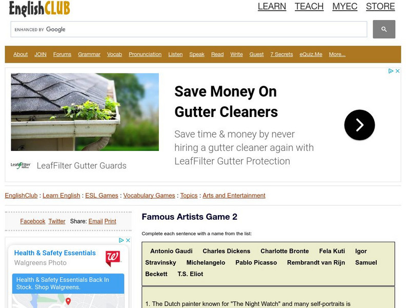 English Club: Vocabulary: Cloze Games: Arts 9 Interactive English Club: Vocabulary: Cloze Games: Arts 9 Interactive