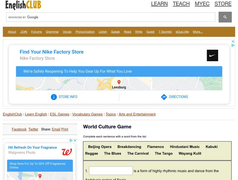 English Club: Vocabulary: Cloze Games: Arts 10 Interactive English Club: Vocabulary: Cloze Games: Arts 10 Interactive
