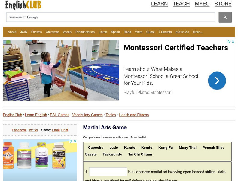 English Club: Vocabulary: Cloze Games: Health 6 Interactive English Club: Vocabulary: Cloze Games: Health 6 Interactive