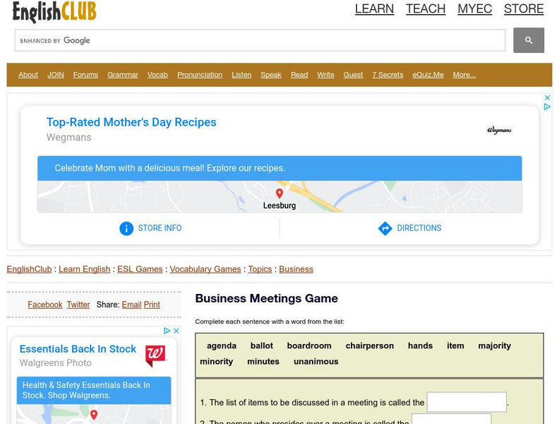 English Club: Vocabulary: Cloze Games: Business 3 Interactive English Club: Vocabulary: Cloze Games: Business 3 Interactive