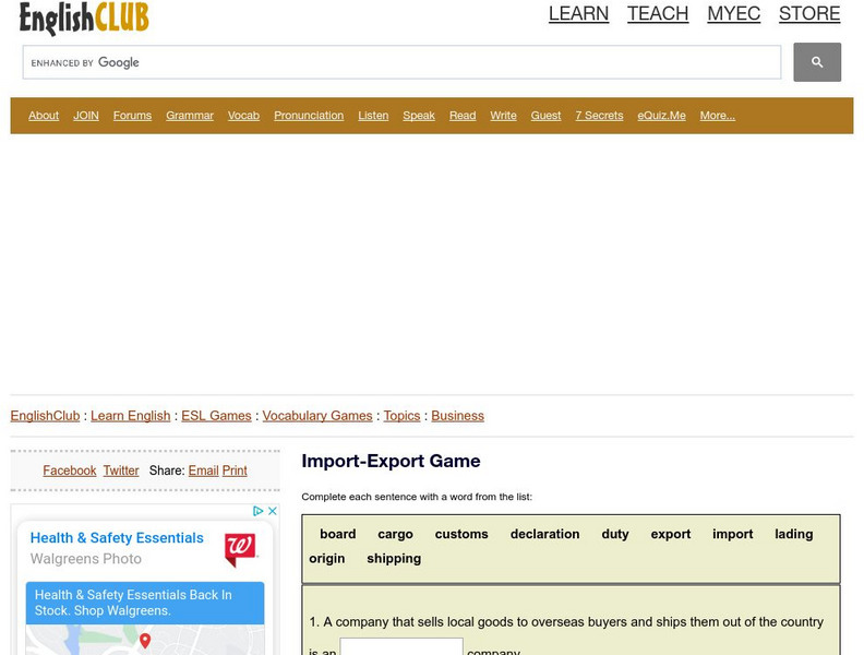 English Club: Vocabulary: Cloze Games: Business 4 Interactive