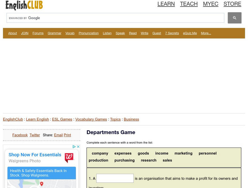 English Club: Vocabulary: Cloze Games: Business 5 Interactive