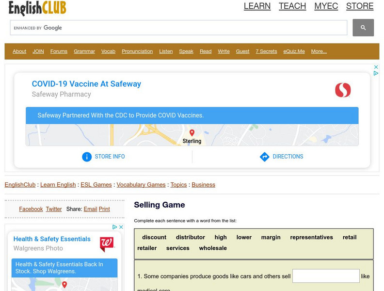 English Club: Vocabulary: Cloze Games: Business 6 Interactive