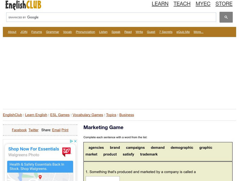 English Club: Vocabulary: Cloze Games: Business 7 Interactive English Club: Vocabulary: Cloze Games: Business 7 Interactive
