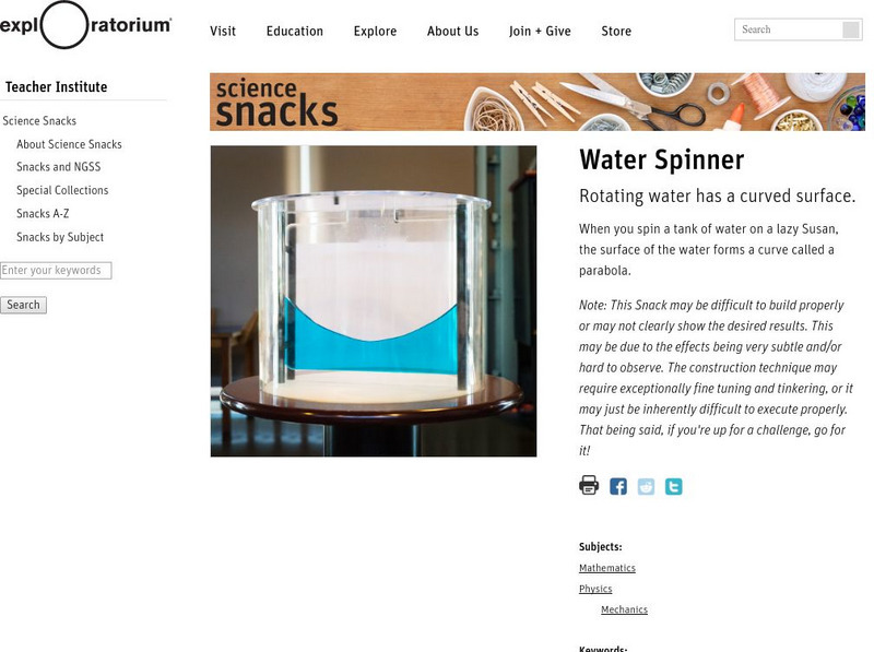 Exploratorium: Science Snacks: Water Spinner Activity Exploratorium: Science Snacks: Water Spinner Activity