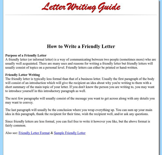 How to Write a Friendly Letter Handout How to Write a Friendly Letter Handout