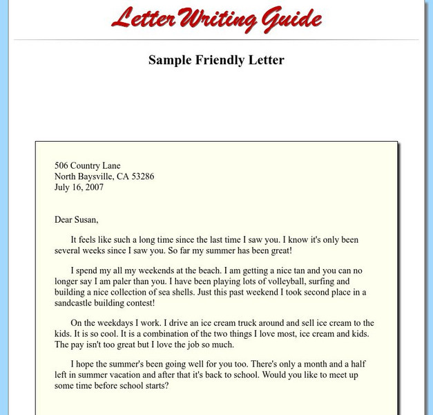 Sample Friendly Letter Handout Sample Friendly Letter Handout