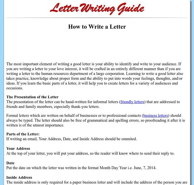 How to Write a Letter Handout How to Write a Letter Handout
