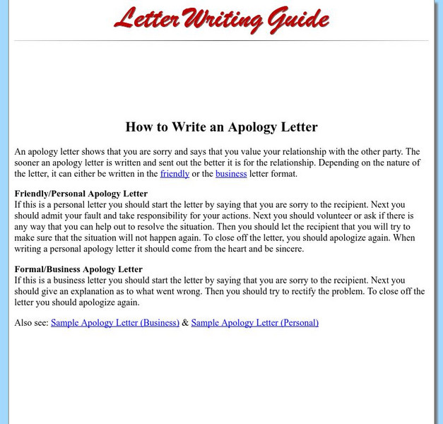 How to Write an Apology Letter Handout How to Write an Apology Letter Handout