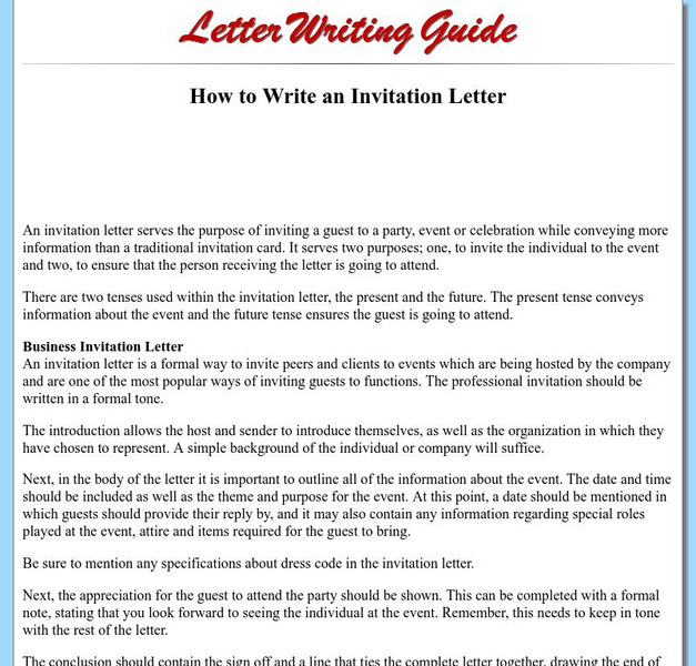 How to Write an Invitation Letter Handout How to Write an Invitation Letter Handout