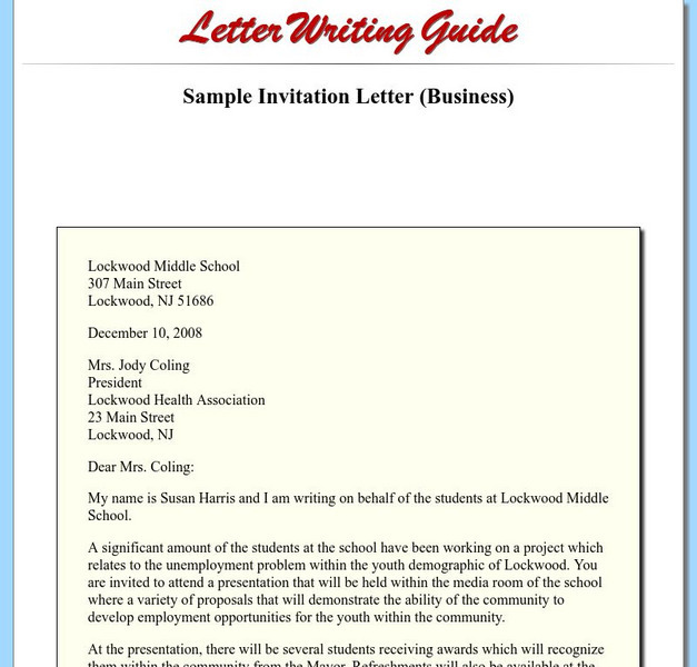 Sample Invitation Letter (Business) Handout Sample Invitation Letter (Business) Handout