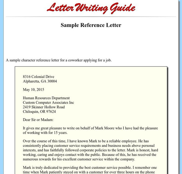 Sample Reference Letter Handout Sample Reference Letter Handout
