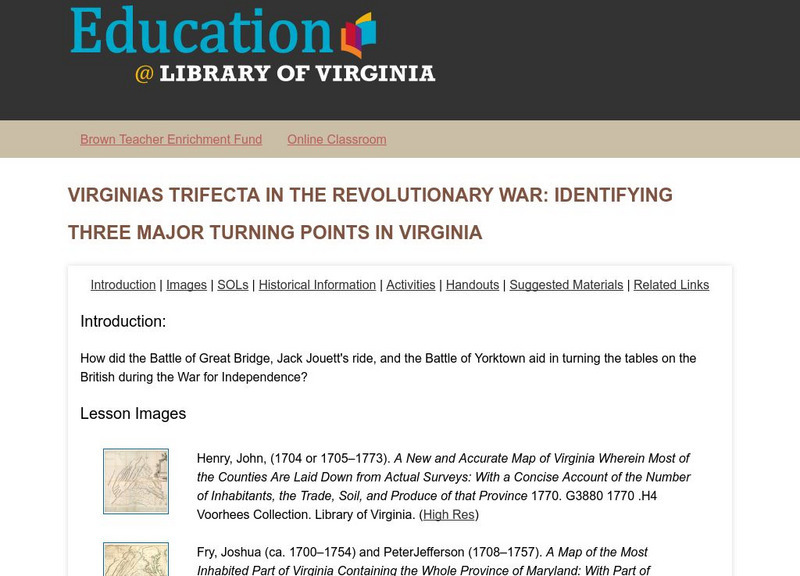 Virginia Memory: Identifying Three Major Turning Points in Virginia Lesson Plan Virginia Memory: Identifying Three Major Turning Points in Virginia Lesson Plan